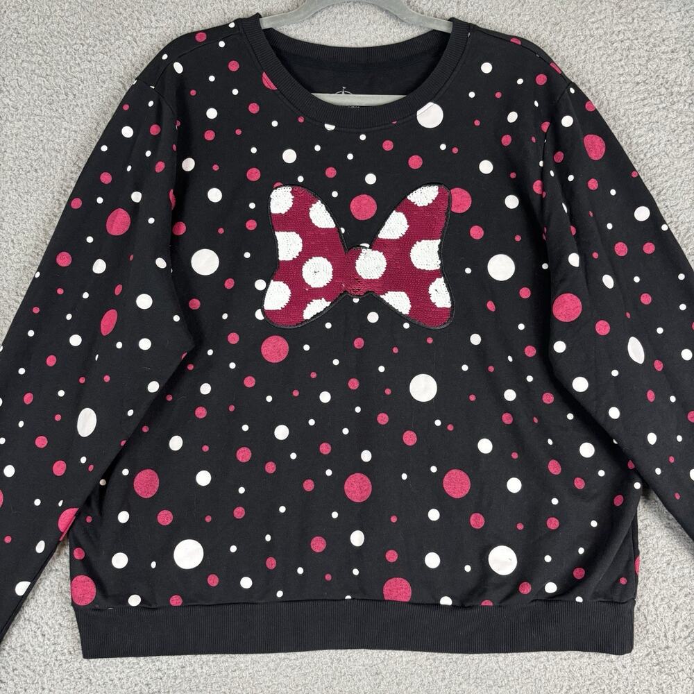 Disney Parks Minnie Mouse Sweatshirt XXL Polka Dot Bow Reversible Sequin Boxy